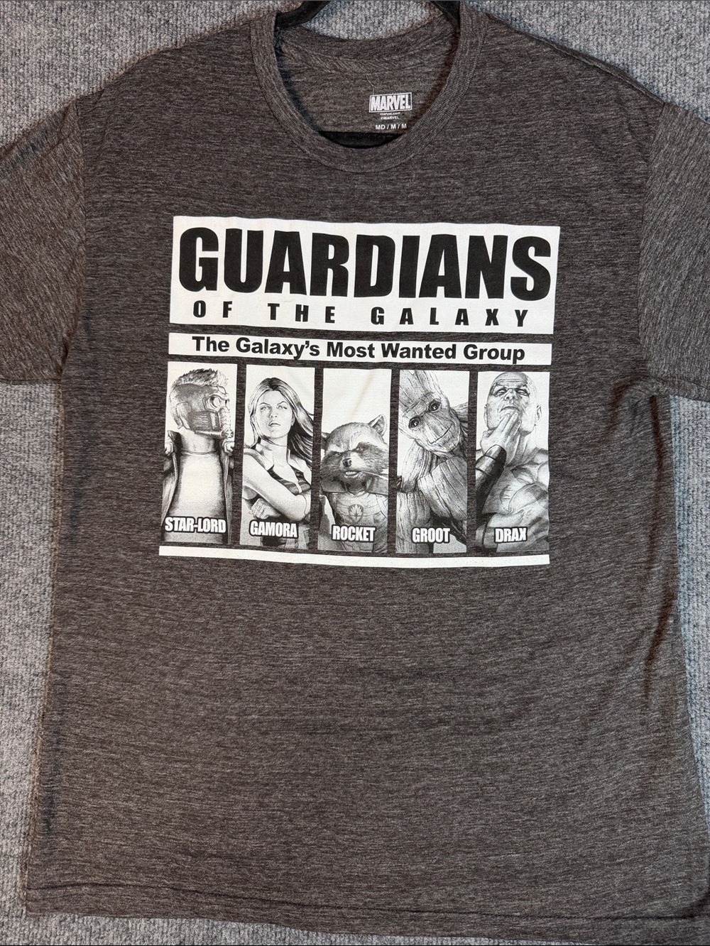 Marvel Men's Medium Guardians of the Galaxy Most Wanted Graphic T Shirt Gray